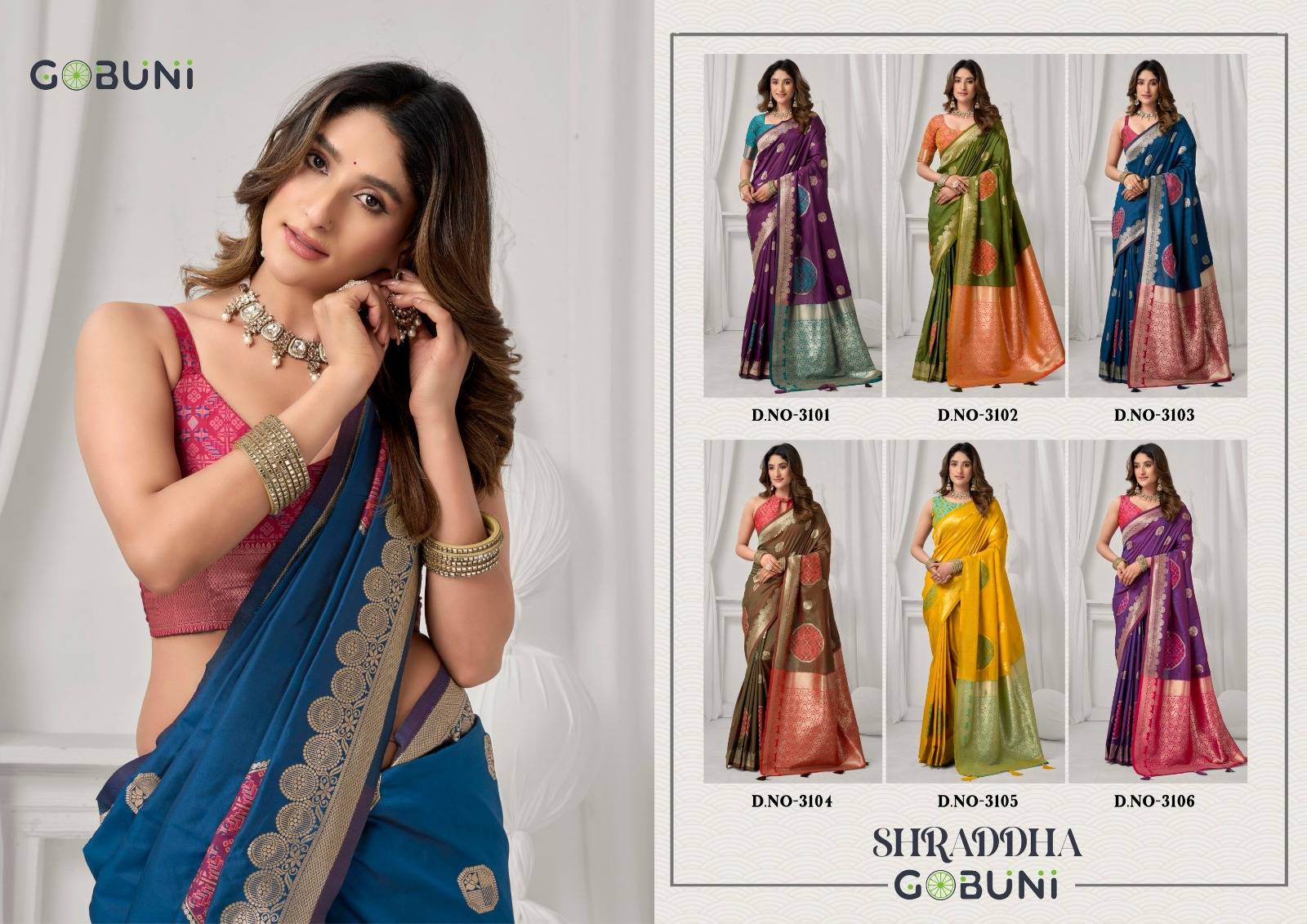  Shraddha By Gobuni 3101 To 3106 Series Indian Traditional Wear Collection Fancy Colorful Party Wear Soft Silk Saree At Wholesale Price